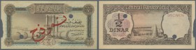 Iraq: rare but a bit damages specimen note of 1/2 Dinar ND P. 57s with red arabic specimen overprint and perforated specimen number 440, glue resiudal...