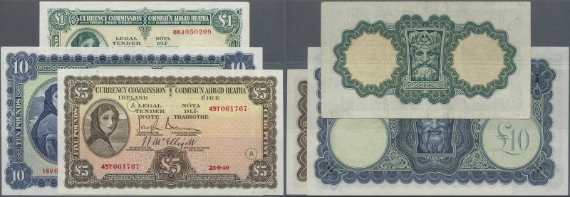 Ireland: nice set with 3 Banknotes Lady Lavery 1 Pound 1935 P.2A (F+), 5 Pounds ...