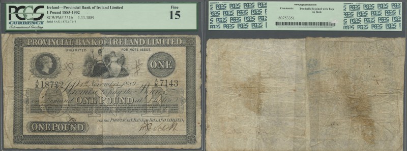 Ireland: Provincial Bank of Ireland Ltd. 1 Pound 1889 P. 331b, PCGS graded 15 Fi...