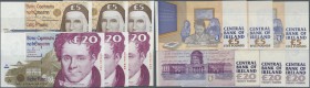 Ireland: set of 6 notes containing 2x 5 Pounds 1999 (UNC), 1x 5 Pounds 1994 P. 75 (UNC), 3x 20 Pounds dated 1993, 1995, 1997 P. 77 (2x UNC, 1x VF). (6...