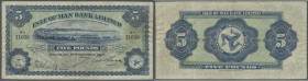 Isle of Man: 5 Pounds 1927, P.5 bwith several handling marks like folds, lightly yellowed paper and a few spots at right border, condition: F+