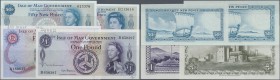 Isle of Man: set with 4 Banknotes 50 New Pence ND(1971) P.27, 50 New Pence ND(1972-79) P.28,1 Pound ND(1967) P.25 and 5 Pounds ND(1974) P.30b, All not...