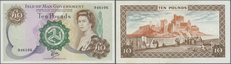 Isle of Man: 10 Pounds ND P. 36a, without serial prefix letter, a restored 4mm t...
