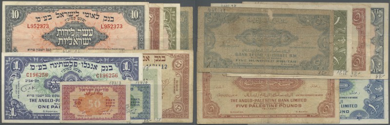 Israel: set with 9 Banknotes Anglo-Palestine Bank and first issue of the Nationa...