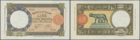 Italy: Set of 2 nearly consecutive notes 50 Lire 1940 P. 54b, numbers #2178 and #2176 very crisp notes with original colors, light dints at left borde...