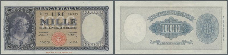 Italy: 1000 Lire 1947 P. 83, center fold and light corner dint, crisp original p...