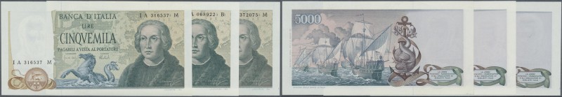 Italy: set of 3 notes 5000 Lire 1x 1971 and 2x 1973 P. 102a, condition: 1x aUNC,...