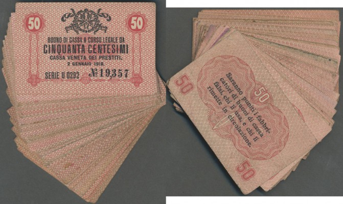 Italy: Set of 48 notes 50 Centesimi ND(1918) P. M3, mostly used (F to VF) but al...