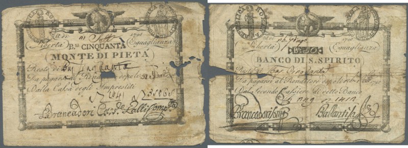 Italy: Set of 9 banknotes of the Papal issues in italy dated 1798 containing 3x ...