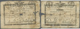 Italy: Set of 9 banknotes of the Papal issues in italy dated 1798 containing 3x 50 Baiocchi 1798 P. S528 and 6x 50 Baiocchi 1798 P.523, all notes in w...