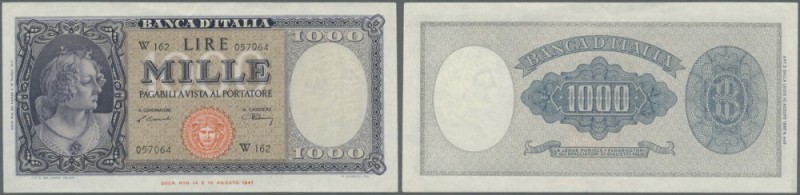 Italy: 1000 Lire 1947 REPLACEMENT letter ”W” Bi 695sp, light center bend, handli...