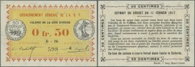 Ivory Coast: 50 Centimes 1917 P. 1a in condition: aUNC.