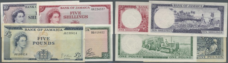 Jamaica: set with 4 Banknotes of the 1961 series containing 5 and 10 Shillings, ...