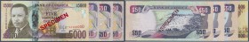 Jamaica: set of 4 specimen banknotes containing 3x 50 Dollars 2012, 2010, 2007 P. 83s and 5000 Dollars Hybrid note with Optiks window 2010 P. 87s, all...