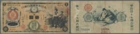 Japan: 1 Yen ND (1877) P. 20. This early issue from the ”Great Imperial Japanese National Bank” is used condition with 3 stronger vertical folds and o...