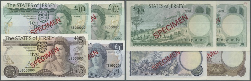 Jersey: set of 4 Specimen notes containing 1 Pound, 5 Pounds and 2x 10 Pounds ND...