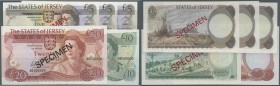 Jersey: set with 5 Specimen notes of the 1970's/80's series containing 5 Pounds Specimen with signature Clennett, 2 x 5 Pounds, 10 and 20 Pounds Speci...