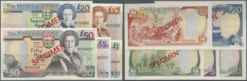 Jersey: set of 5 Specimen notes from 1 to 50 Pounds ND P. 20s-24s, the 50 Pounds...