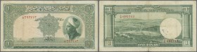 Jordan: The Hashemite Kingdom of The Jordan 1 Dinar L.1949, P.2a, lightly toned paper with several folds and some stains. Condition: F