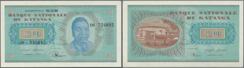 Katanga: 20 Francs 1960 P. 6, minor dint at right border, otherwise perfect, con...