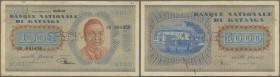 Katanga: 1000 Francs 1960 Specimen with regular serial number P. 10s, used with light handling and stain in paper, condition: VF.