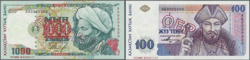 Kazakhstan: set of 2 Specimen notes containing 100 and 1000 Tenge 1993 & 1994 P....