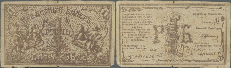Kazakhstan: 1 Ruble ND(1918) P. S1118 in stronger used condition with center hol...