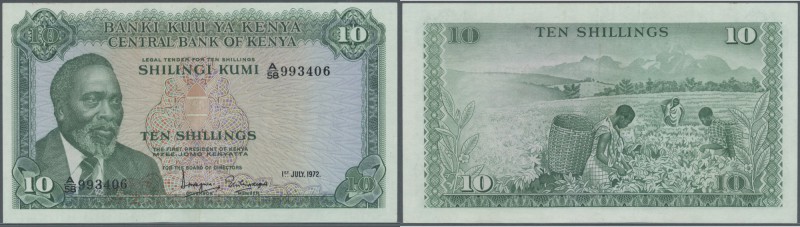 Kenya: 10 Shillings 1972 P. 7c, light center fold, probably pressed, condition: ...