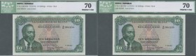 Kenya: Set of 2 CONSECUTIVE notes 10 Shillings 1974 P. 7e, both ICG graded as 70 perfect UNC. (2 pcs)