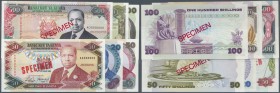 Kenya: set of 6 different specimen banknotes containing 20 Shillings 1981, 50 Shillings 1988, 100 Shillings 1988, 200 Shillings 1989, 500 Shillings 19...