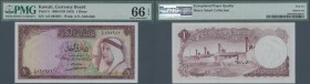 Kuwait: Kuwait Currency Board 1 Dinar L.1960 (1961), P.3 in perfect uncirculated condition, PMG graded 66 Gem Uncirculated EPQ