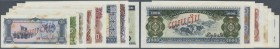Laos: set of 8 specimen notes from 1 to 1000 Kip P. 25s-32s, all with stains in paper but unfolded, condition: XF+. (8 pcs)