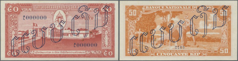 Laos: 50 Kip ND(1957) Specimen P. 5s, with zero serial numbers and specimen over...