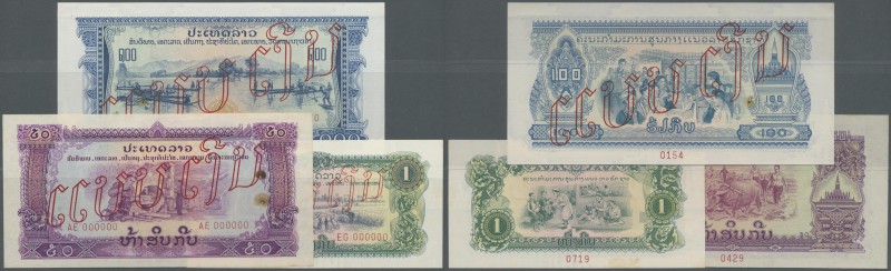 Laos: set of 3 Specimen notes containing 1, 50 and 100 Kip ND P. A19s,A22s,A23s,...