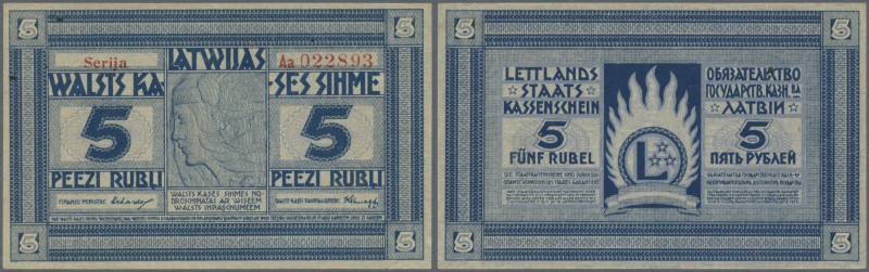 Latvia: 5 Rubli 1919 P. 3a, series ”Aa”, signature Erhards, issued from 1919 til...