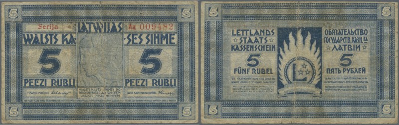 Latvia: 5 Rubli 1919 P. 3a, series ”Aa”, signature Erhards, issued from 1919 til...