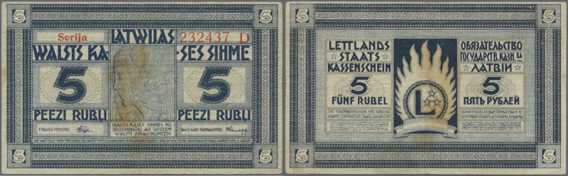 Latvia: 5 Rubli 1919 Series ”D”, P. 3d, signature Purins, watermark ”thin horizo...