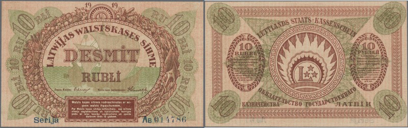 Latvia: 10 Rubli 1919 P. 4b, series ”AB”, sign. Erhards, in condition: UNC.