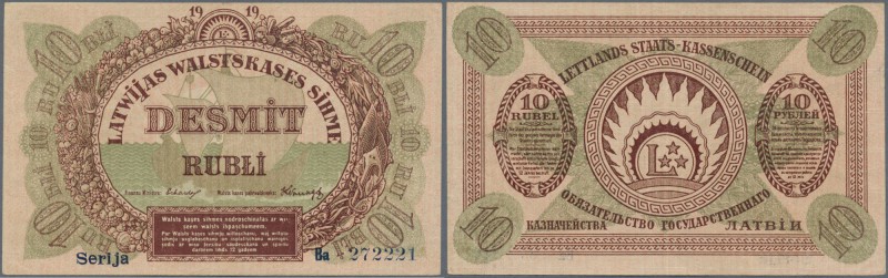 Latvia: 10 Rubli 1919 P. 4b, series ”Ba”, sign. Erhards, 2 light center folds, o...