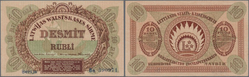 Latvia: 10 Rubli 1919 P. 4b, series ”Be”, sign. Erhards, light dints at lower ri...