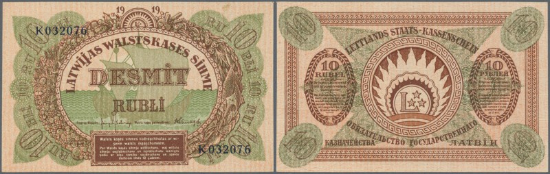 Latvia: 10 Rubli 1919 P. 4f, series ”K”, sign. Kalnings, in crisp original condi...