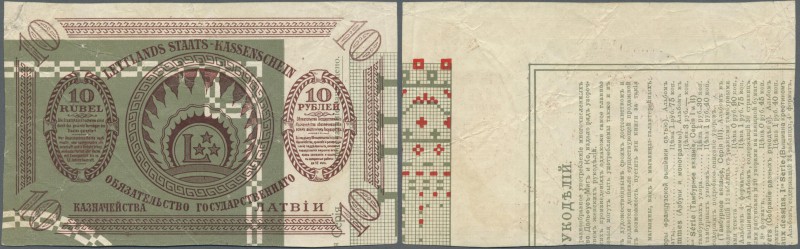 Latvia: 10 Rubles print on Cliche P. 4p, used with several folds and creases in ...