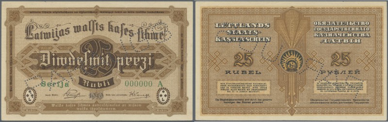 Latvia: 25 Rubli 1919 Specimen P. 5as, series A, zero serial numbers, PARAUGS pe...