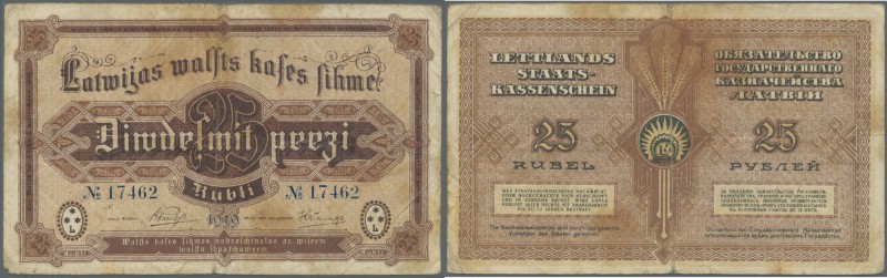 Latvia: 25 Rubli 1919 P. 5b, sign. Purins, rare with blue colored serial numbers...