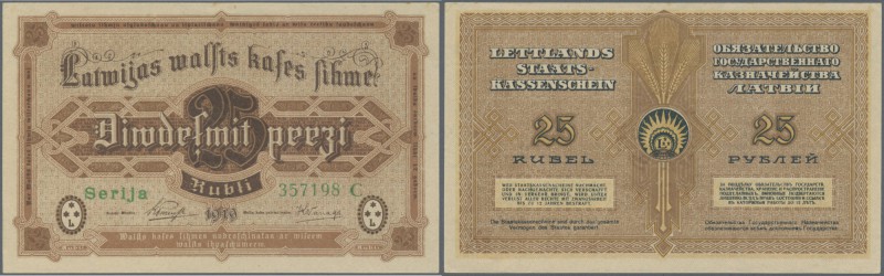 Latvia: 25 Rubli 1919 P. 5e, series C, sign. Purins, light dint at lower right, ...