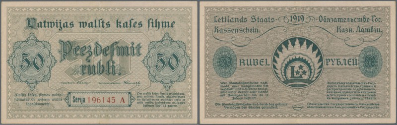 Latvia: 50 Rubli 1919 P. 6, series ”A”, sign. Erhards, center fold and handling ...
