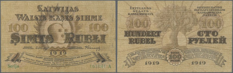 Latvia: 100 Rubli 1919 P. 7a, series ”A”, sign. Erhards, center fold and light h...