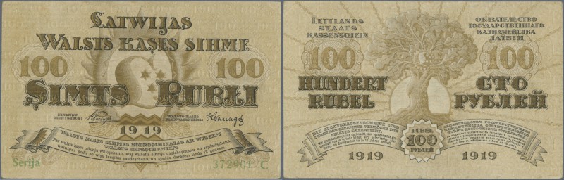 Latvia: 100 Rubli 1919 P. 7b, series ”C”, sign. Purins, vertical folds and creas...