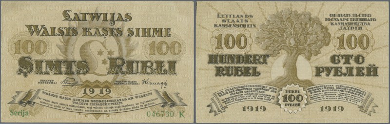 Latvia: 100 Rubli 1919 P. 7b, series ”K”, sign. Purins, light dints at left bord...