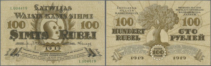 Latvia: 100 Rubli 1919 P. 7e, series ”L”, sign. Kalnings, light center bend, lig...